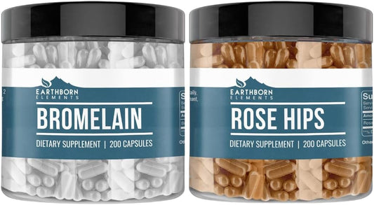 200 Capsules of Pure Earthborn Elements Rose HIPS & Bromelain Bundle, No Additives