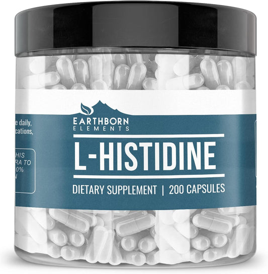 200 Capsules of Pure L-Histidine by Earthborn Elements - No Additives, Undiluted