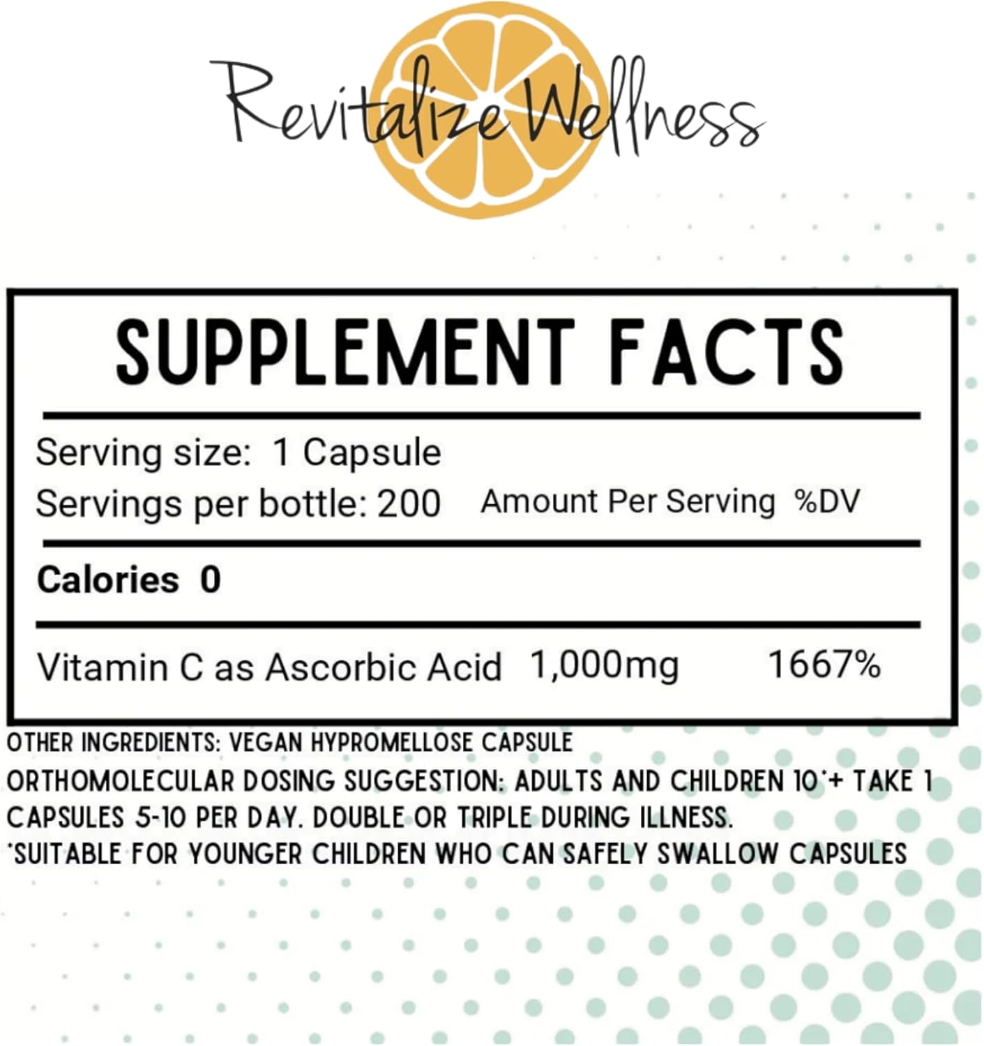 200 Capsules of Pure, Non-GMO 1000mg Vitamin C Capsules for Wellness