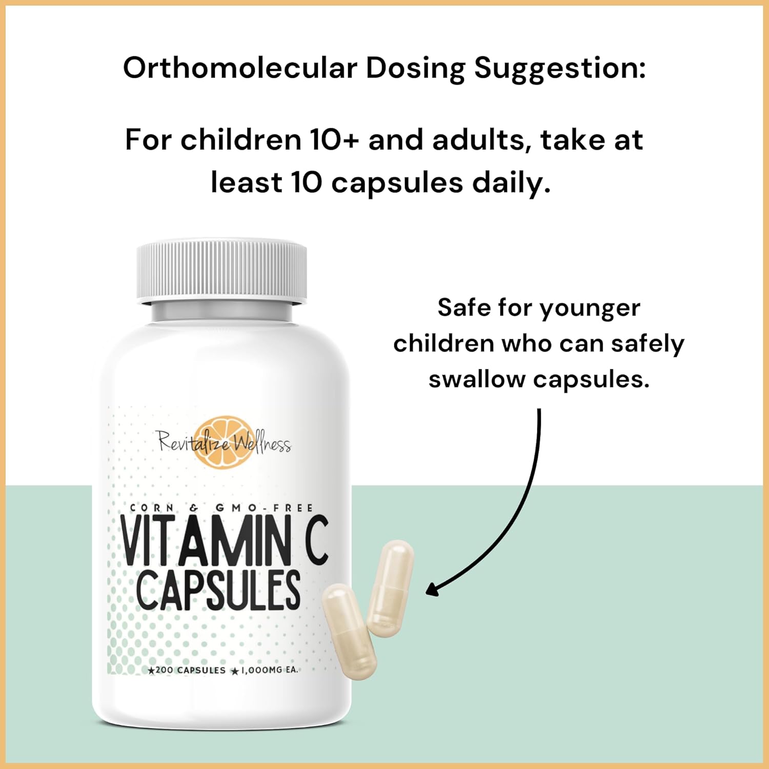 200 Capsules of Pure, Non-GMO 1000mg Vitamin C Capsules for Wellness
