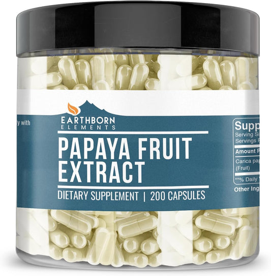 200 Capsules of Pure & Undiluted Papaya Fruit Extract by Earthborn Elements - Additive-Free Formula
