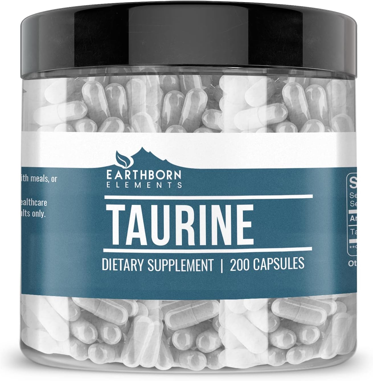 200 Capsules of Pure & Undiluted Taurine by Earthborn Elements - No Additives