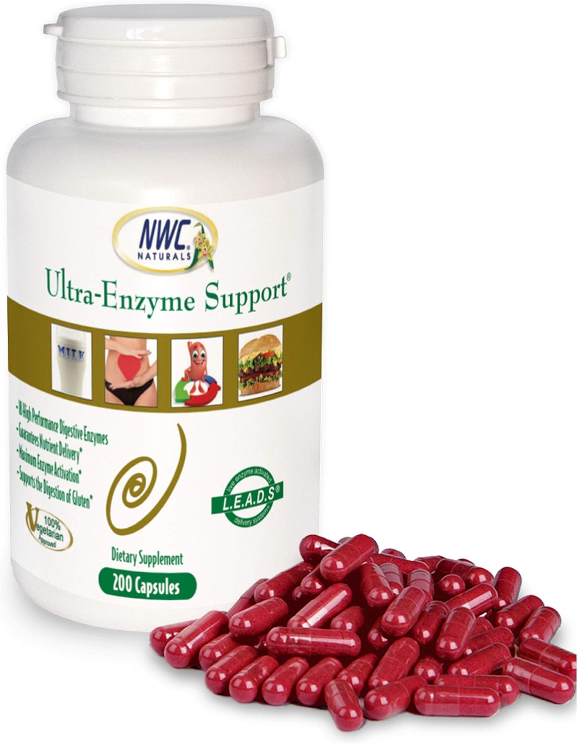200 Count Capsules of NWC Naturals Ultra-Enzyme Support Digestive Supplement for Optimal Health and Digestion