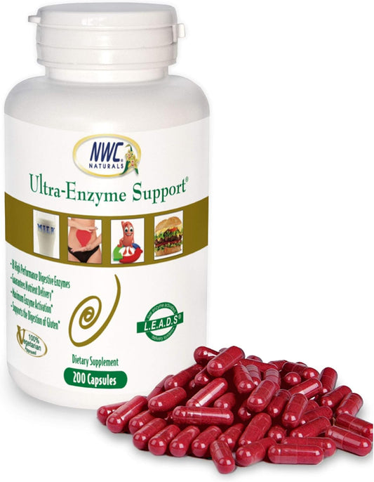 200 Count Capsules of NWC Naturals Ultra-Enzyme Support Digestive Supplement for Optimal Health and Digestion