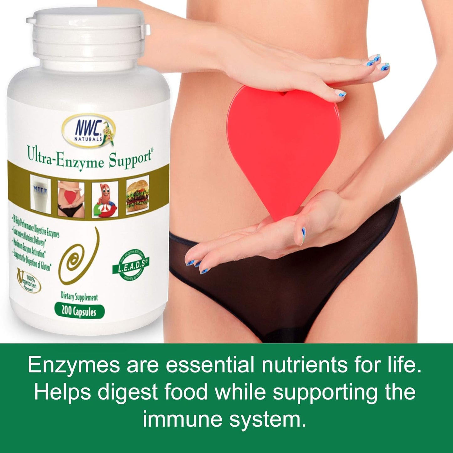 200 Count Capsules of NWC Naturals Ultra-Enzyme Support Digestive Supplement for Optimal Health and Digestion
