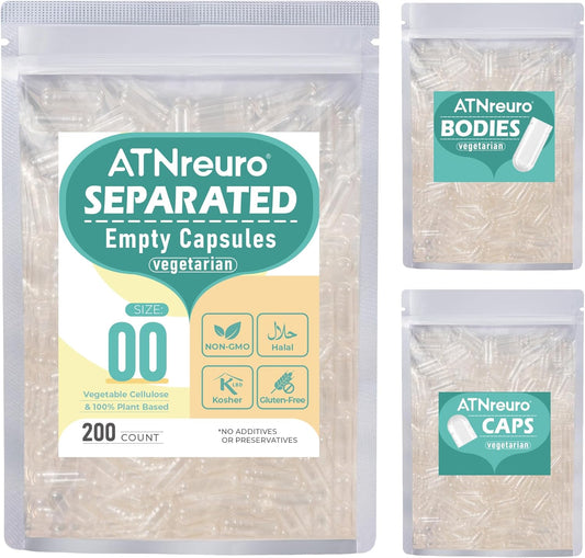 200 Count Empty Vegan Capsules with 2 Micro Spoons - Separated Vegetarian Pill Capsules for Powders and Supplements