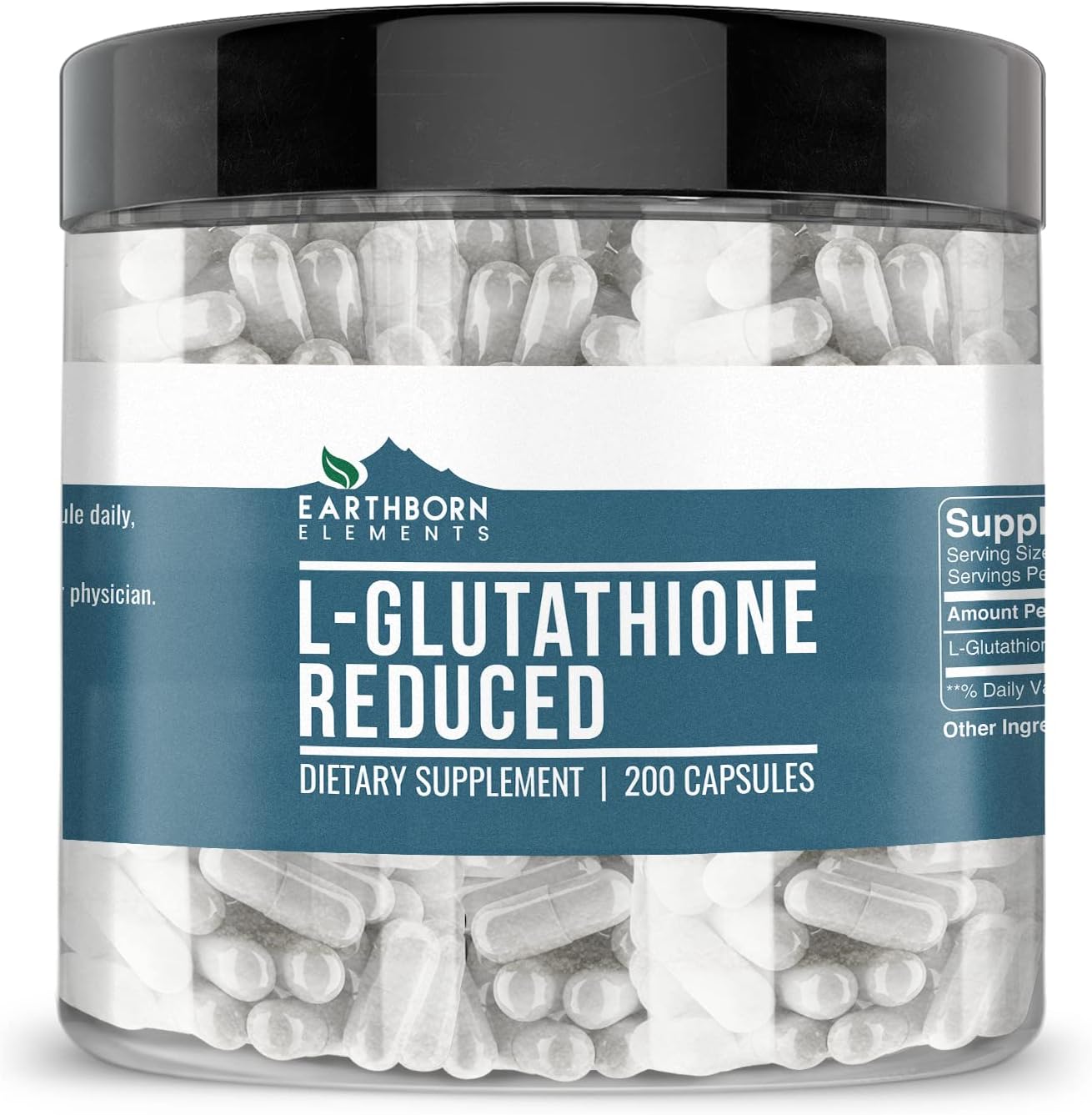 200 Count of Earthborn Elements Pure L-Glutathione Reduced Capsules - No Additives