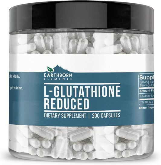 200 Count of Earthborn Elements Pure L-Glutathione Reduced Capsules - No Additives