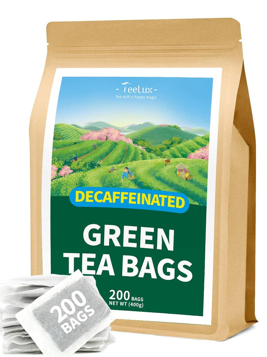200 Count TeeLux Decaf Green Tea Bags - Pure Decaffeinated Green Tea for Hot & Iced Tea - High Antioxidant Content