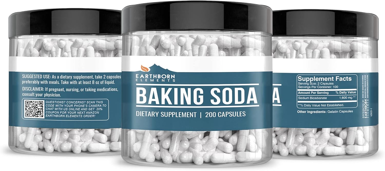 200 Earthborn Elements Baking Soda Capsules for Sodium Bicarbonate Supplementation