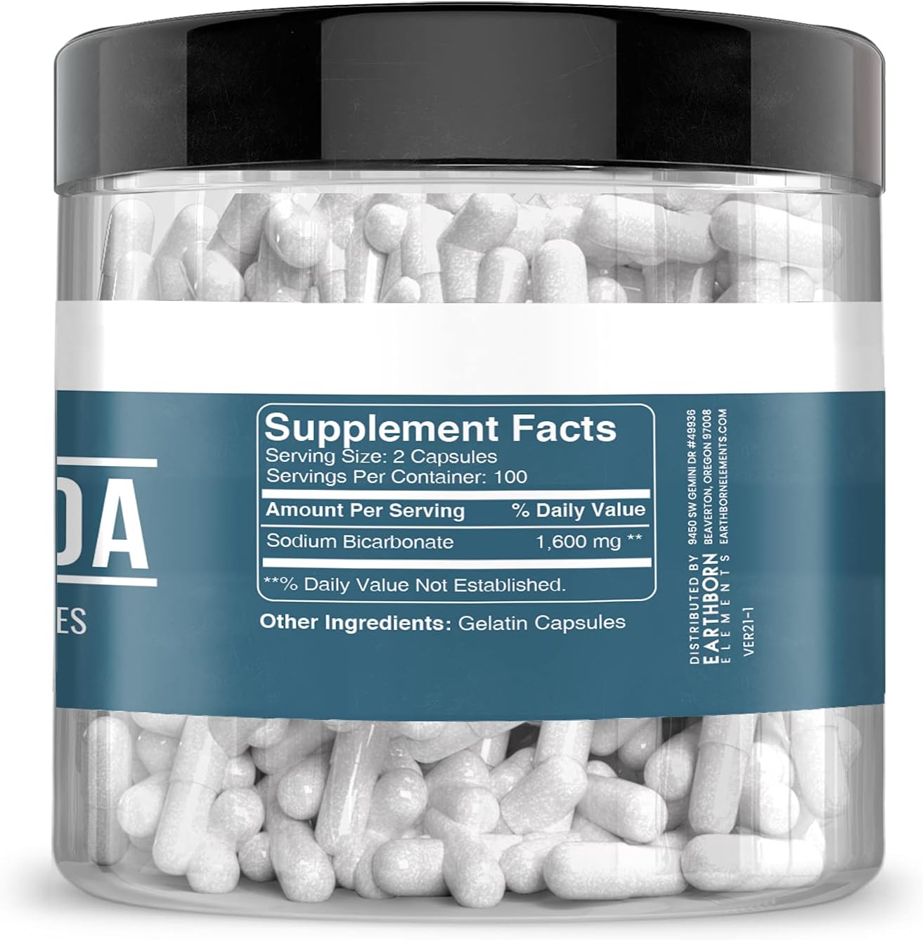 200 Earthborn Elements Baking Soda Capsules for Sodium Bicarbonate Supplementation