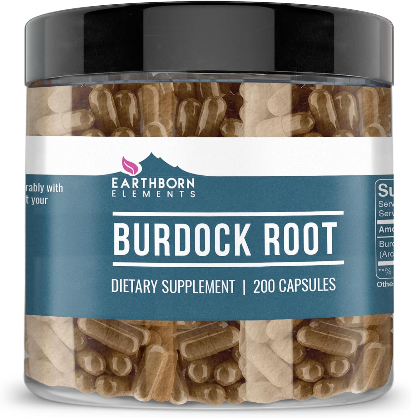 200 Earthborn Elements Burdock Root Capsules - Pure & Undiluted Without Additives