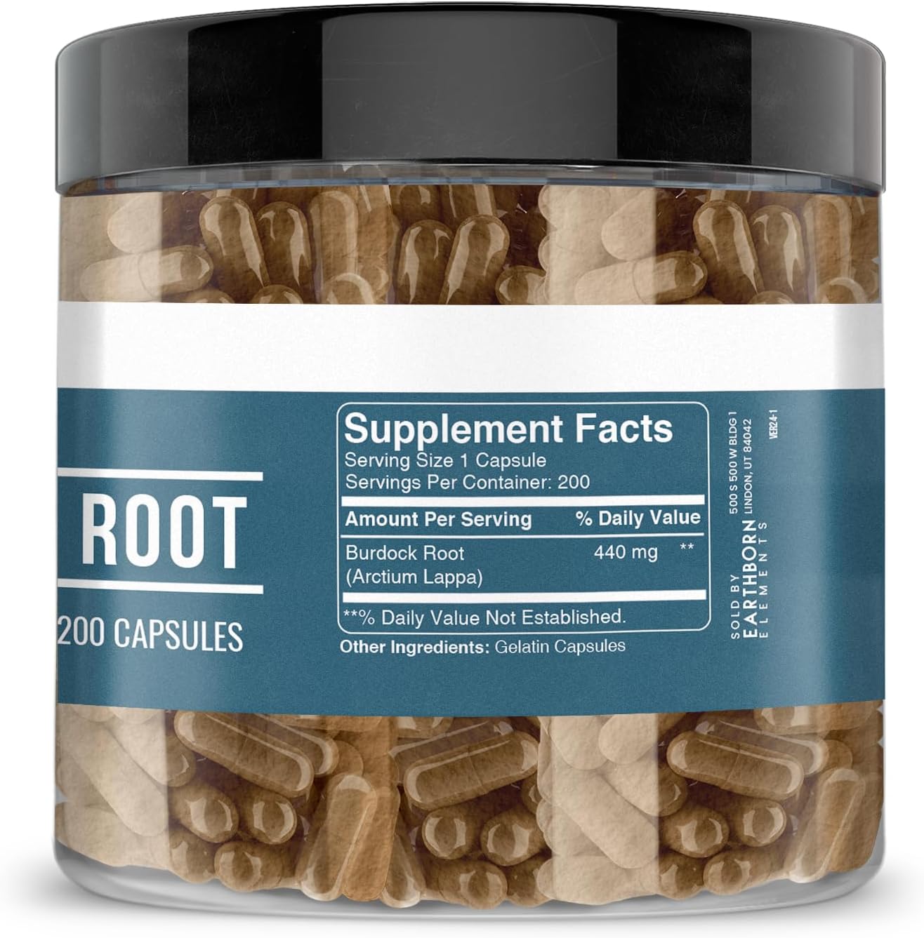 200 Earthborn Elements Burdock Root Capsules - Pure & Undiluted Without Additives