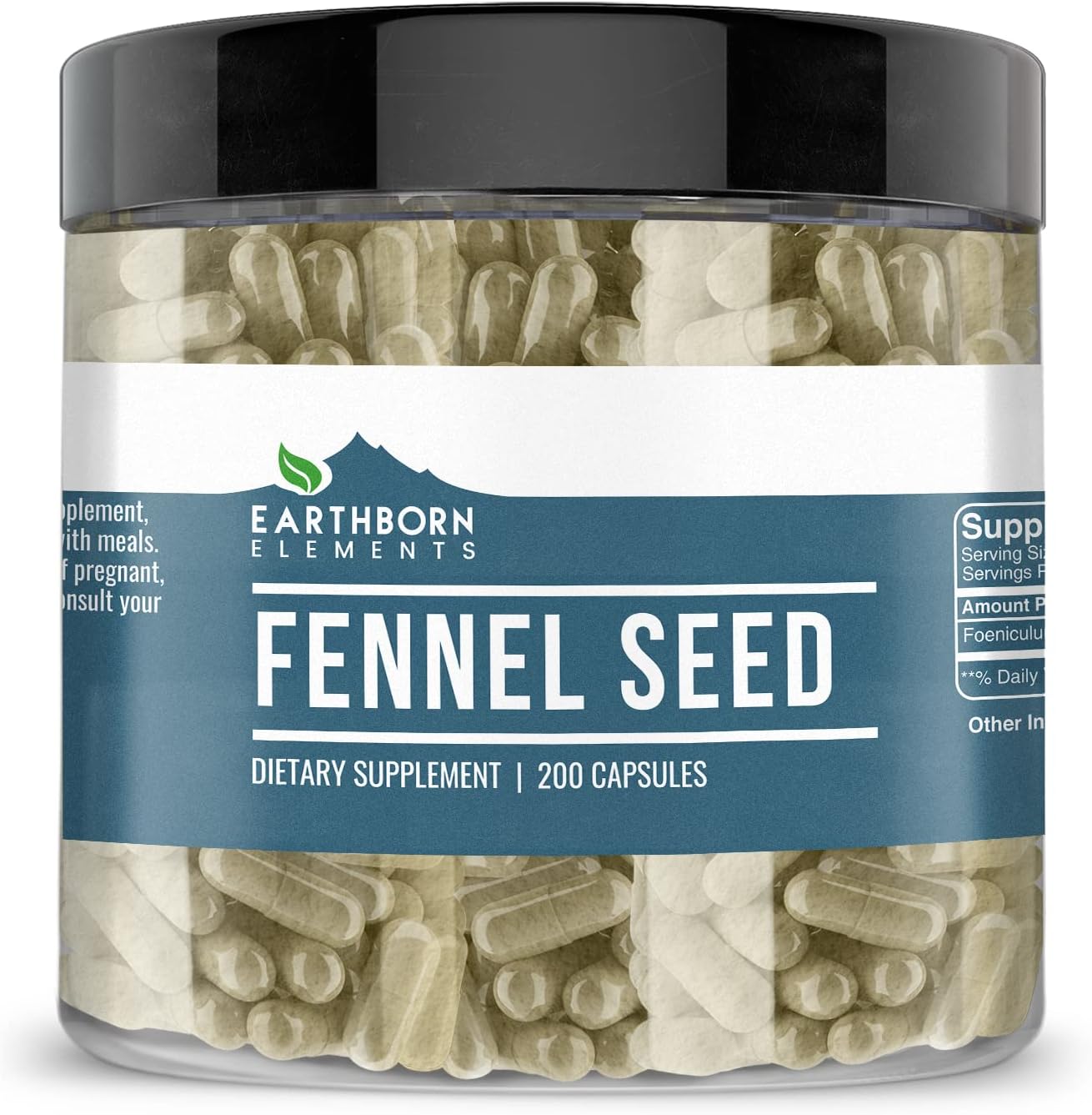 200 Earthborn Elements Fennel Seed Capsules - Pure & Undiluted, Additive-Free