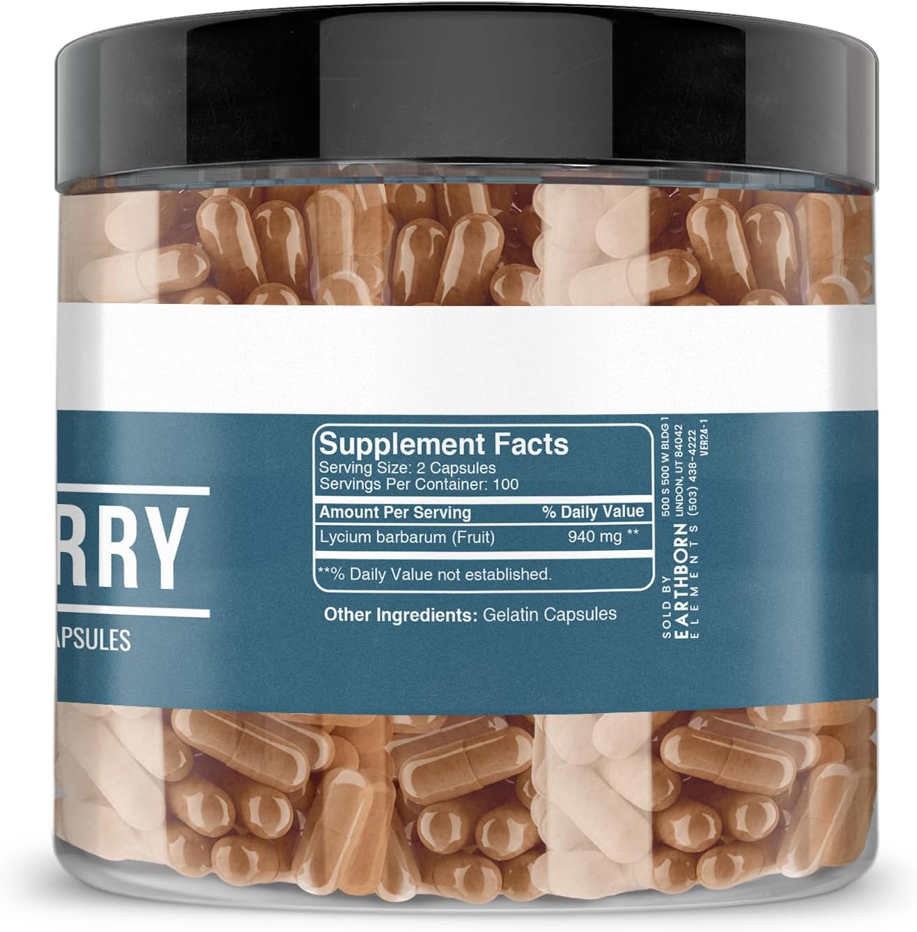 200 Earthborn Elements Goji Berry Capsules, Pure & Undiluted, Additive-Free