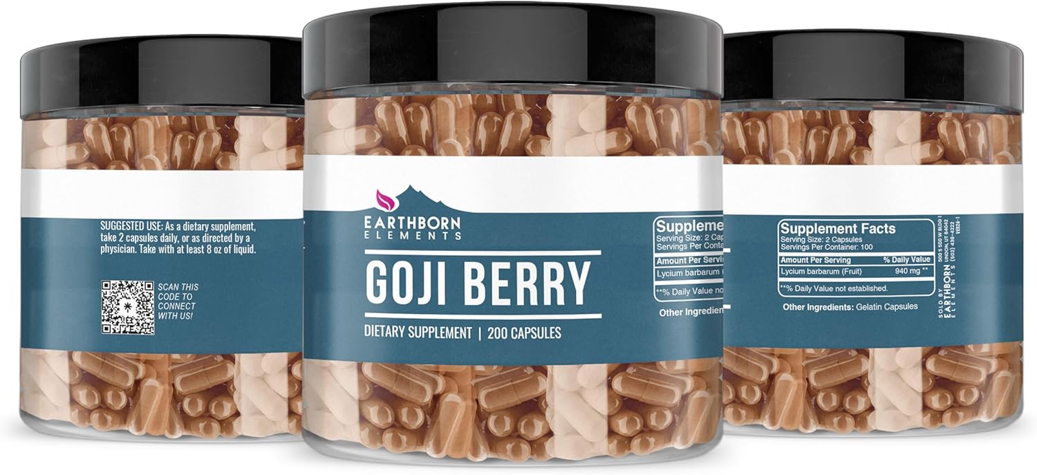 200 Earthborn Elements Goji Berry Capsules, Pure & Undiluted, Additive-Free