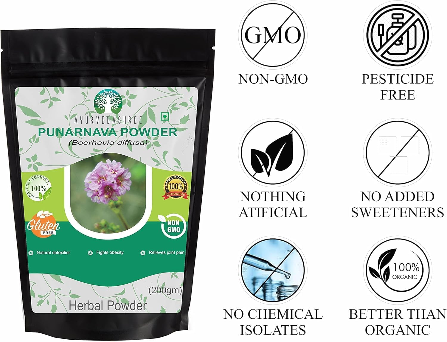 200 Gm AYURVEDASHREE Punarnava Powder - Boerhavia Diffusa for Weight Management, Kidney, Liver - Non GMO, Vegan, Gluten Free