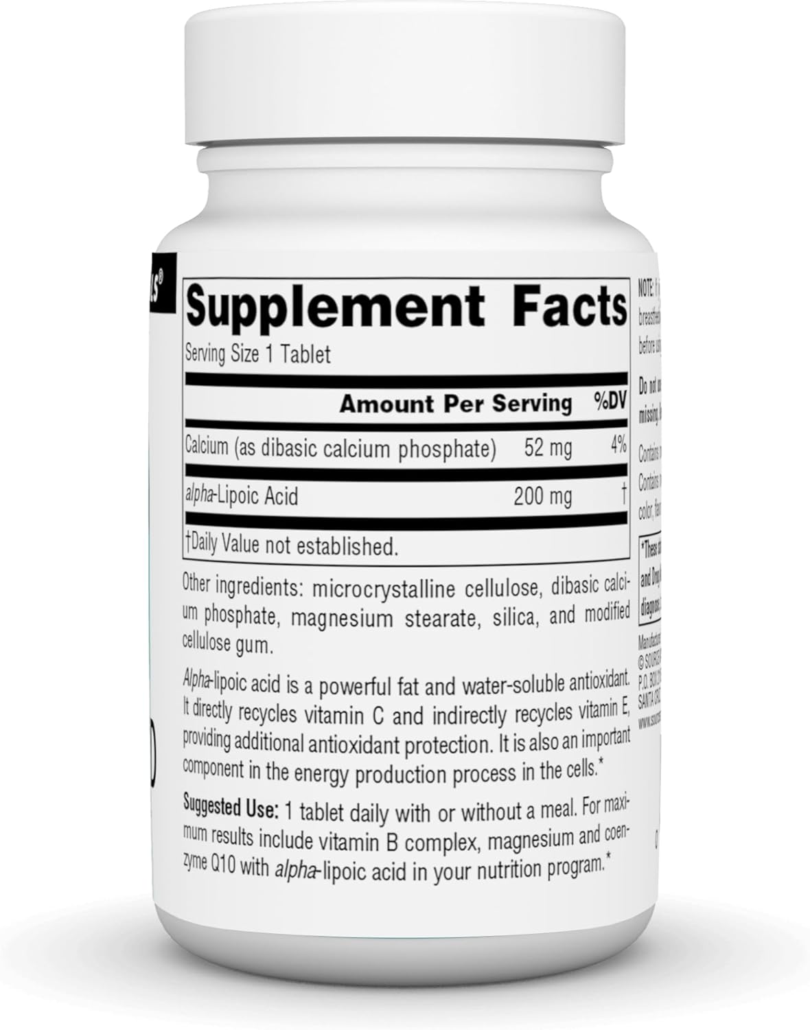 200 mg Alpha Lipoic Acid Tablets by Source Naturals for Antioxidant Protection - 60 Count
