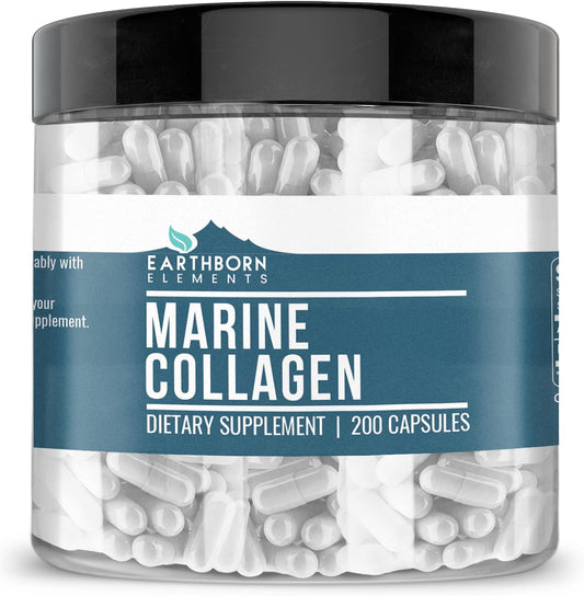 200 Non-GMO Fish Collagen Capsules - Hydrolyzed Peptides, Bioavailable, Scent-Free (960 mg)