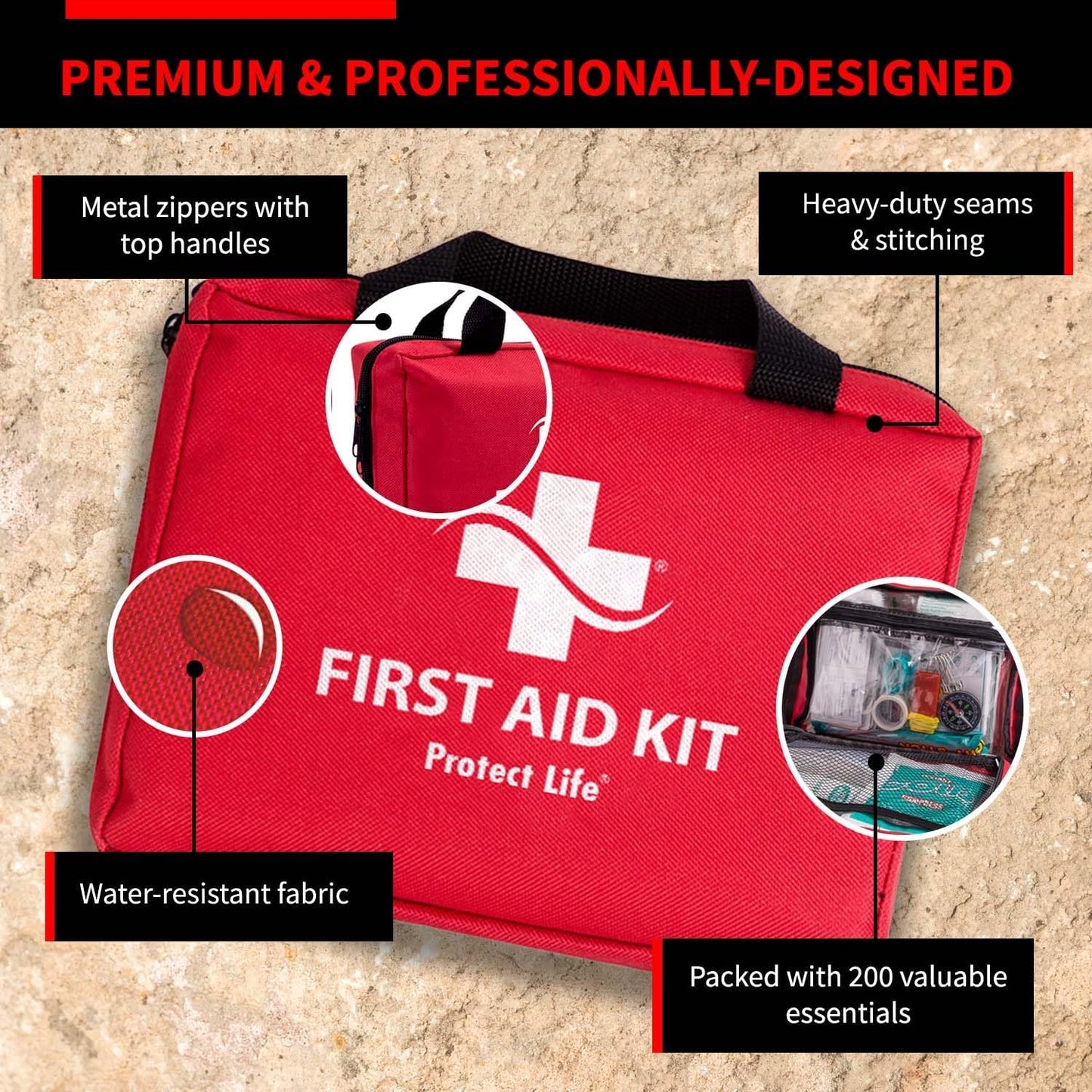 200 Piece Business First Aid Kit for Office, School & Commercial Use - Emergency Medical Supplies