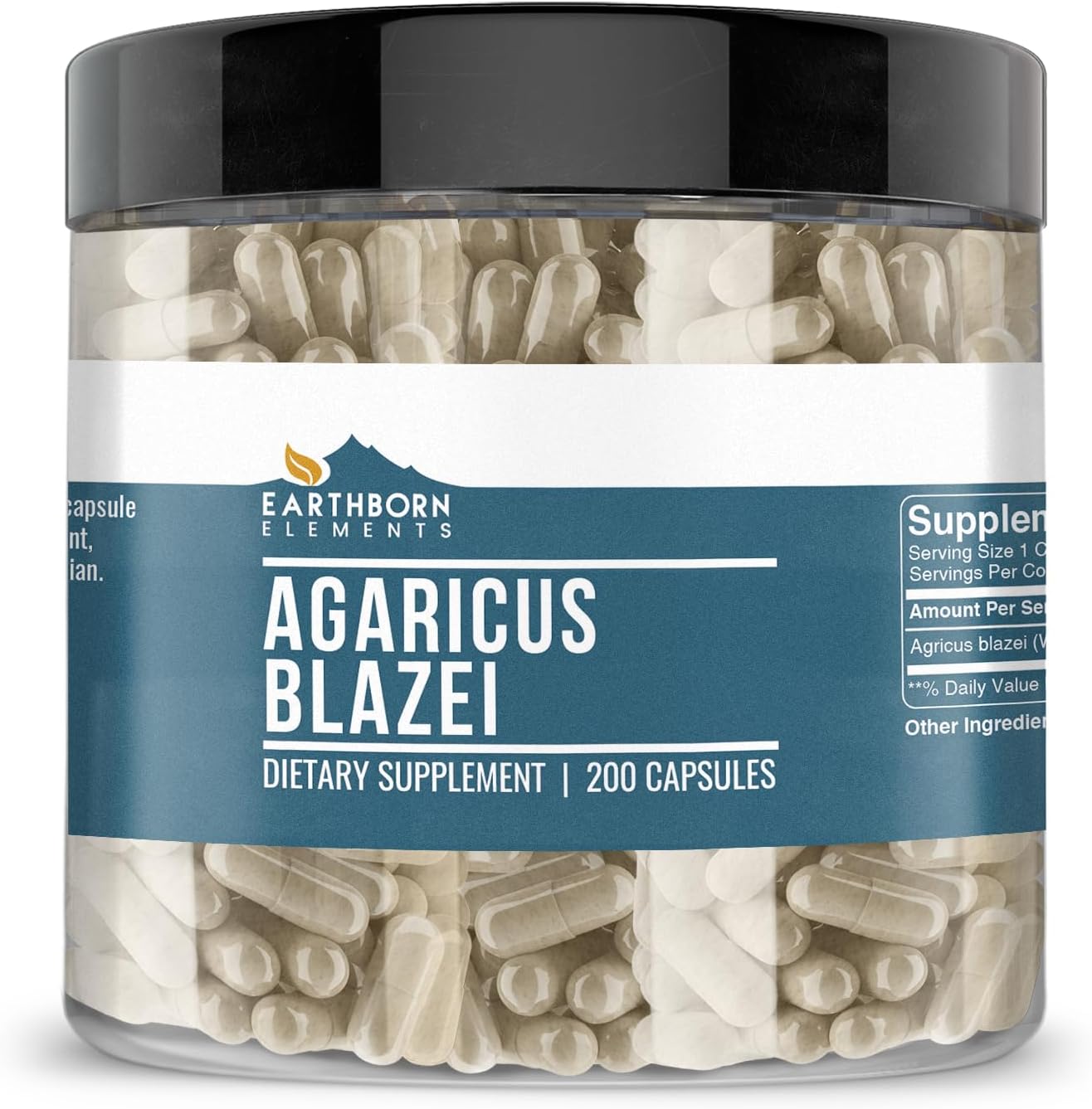 200 Pure Agaricus Blazei Capsules by Earthborn Elements - No Additives, Undiluted