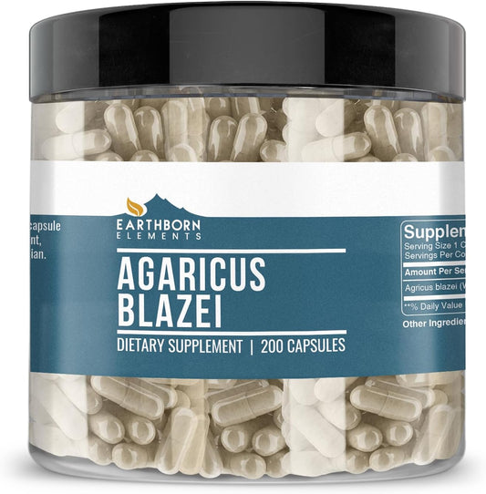200 Pure Agaricus Blazei Capsules by Earthborn Elements - No Additives, Undiluted