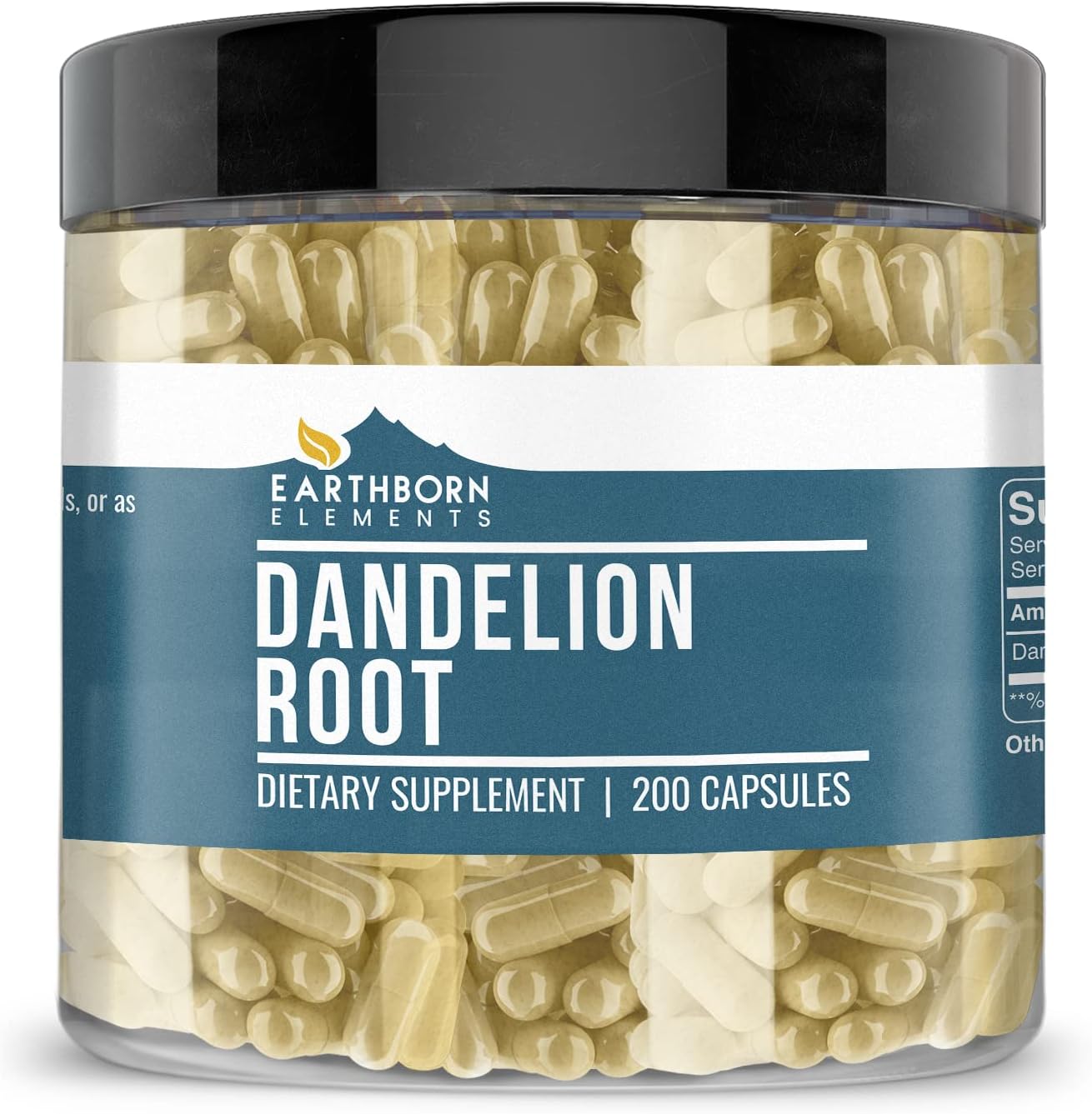 200 Pure Dandelion Root Capsules by Earthborn Elements - No Additives, Undiluted Formula
