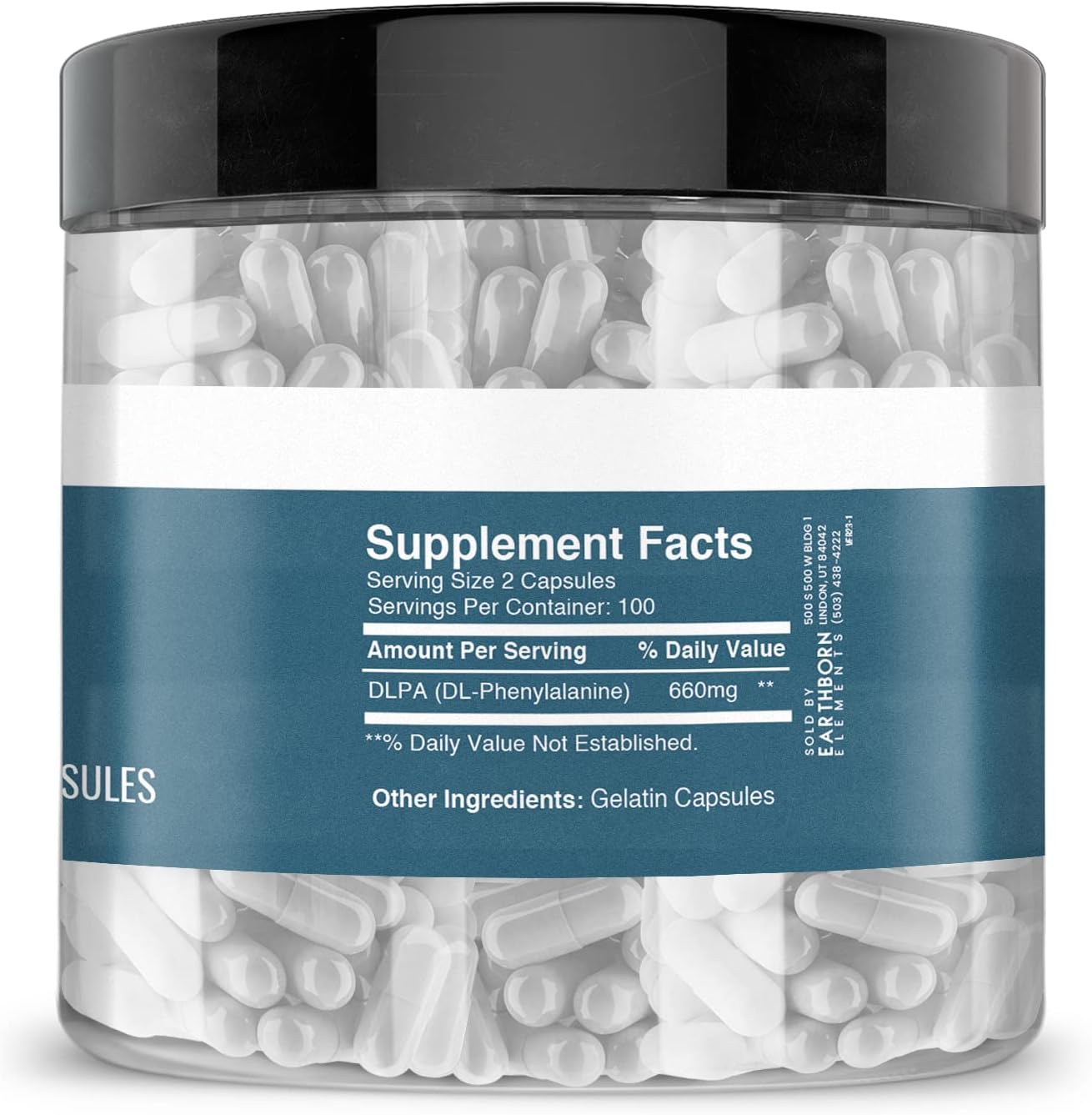 200 Pure DL-Phenylalanine Capsules by Earthborn Elements - No Additives, Undiluted Formula