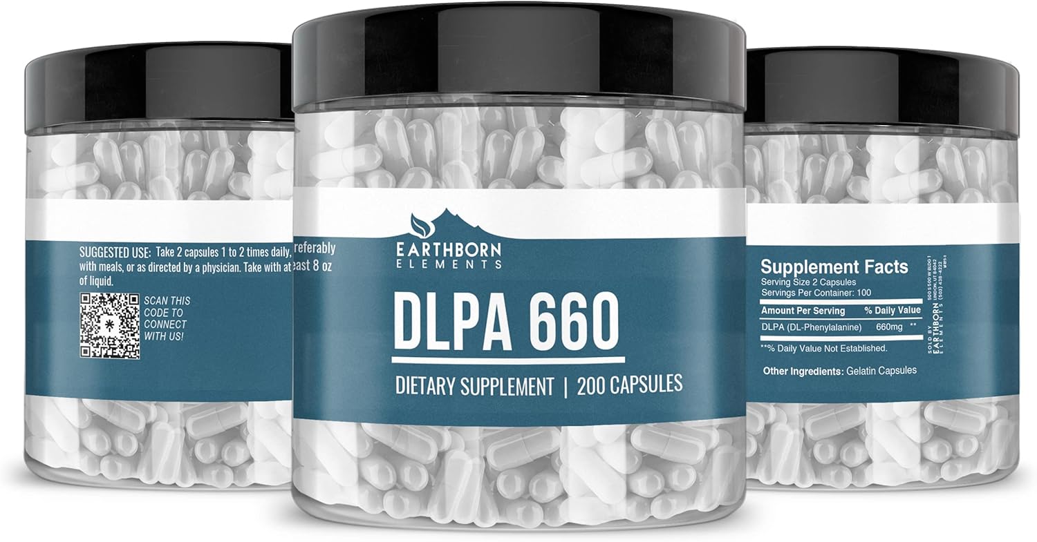 200 Pure DL-Phenylalanine Capsules by Earthborn Elements - No Additives, Undiluted Formula