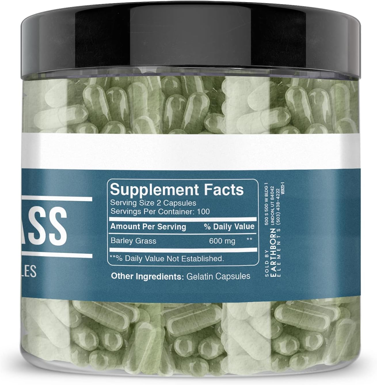 200 Pure & Undiluted Barley Grass Capsules - Earthborn Elements, Additive-Free