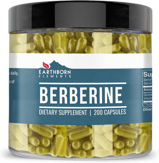200 Pure & Undiluted Berberine Capsules by Earthborn Elements, Additive-Free