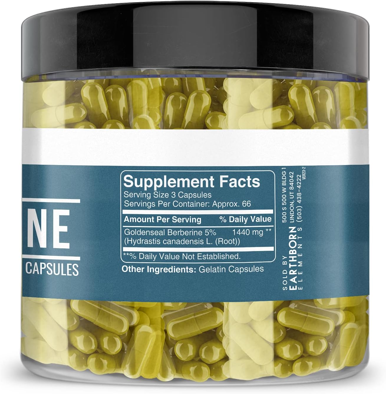 200 Pure & Undiluted Berberine Capsules by Earthborn Elements, Additive-Free