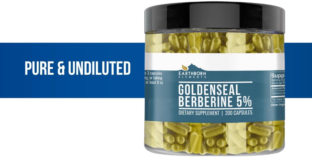 200 Pure & Undiluted Berberine Capsules by Earthborn Elements, Additive-Free