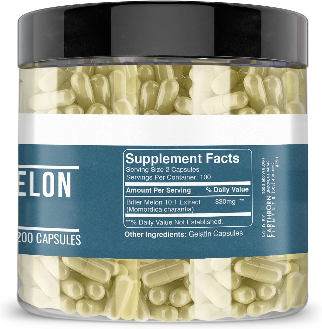 200 Pure & Undiluted Bitter Melon Capsules by Earthborn Elements - Additive-Free Formula