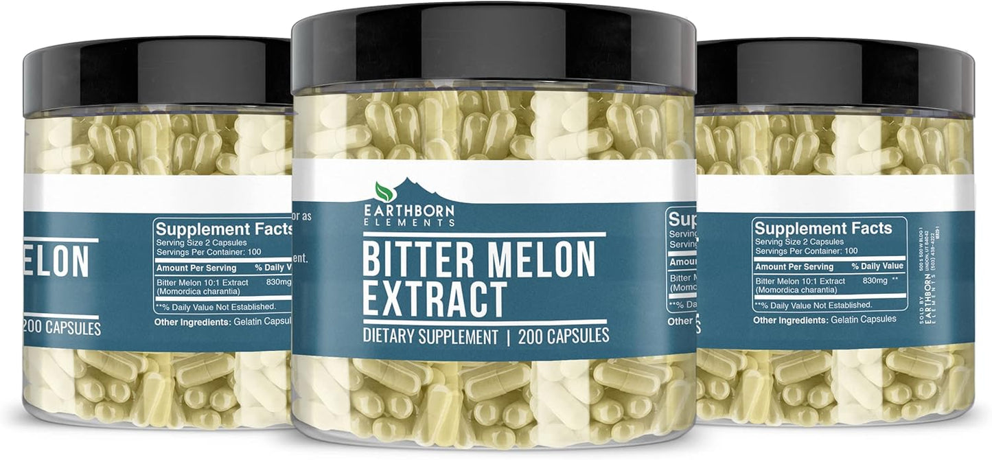 200 Pure & Undiluted Bitter Melon Capsules by Earthborn Elements - Additive-Free Formula