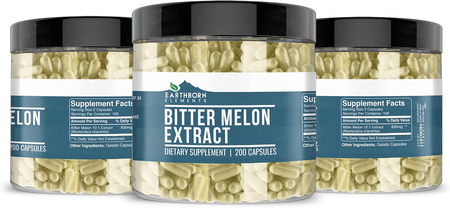200 Pure & Undiluted Bitter Melon Capsules by Earthborn Elements - Additive-Free Formula