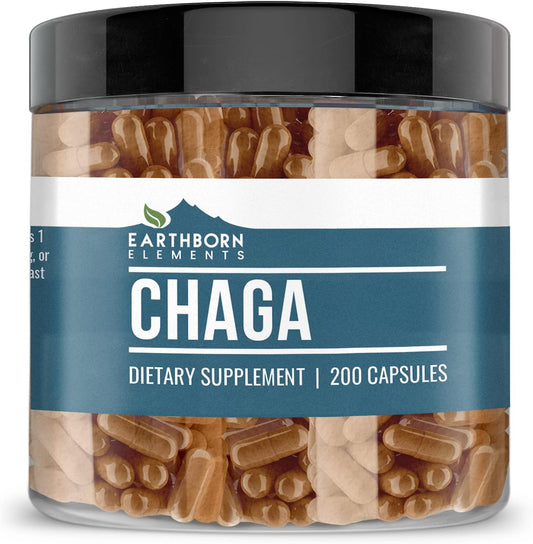 200 Pure & Undiluted Chaga Mushroom Extract Capsules by Earthborn Elements - Additive-Free - BoostGo Australia