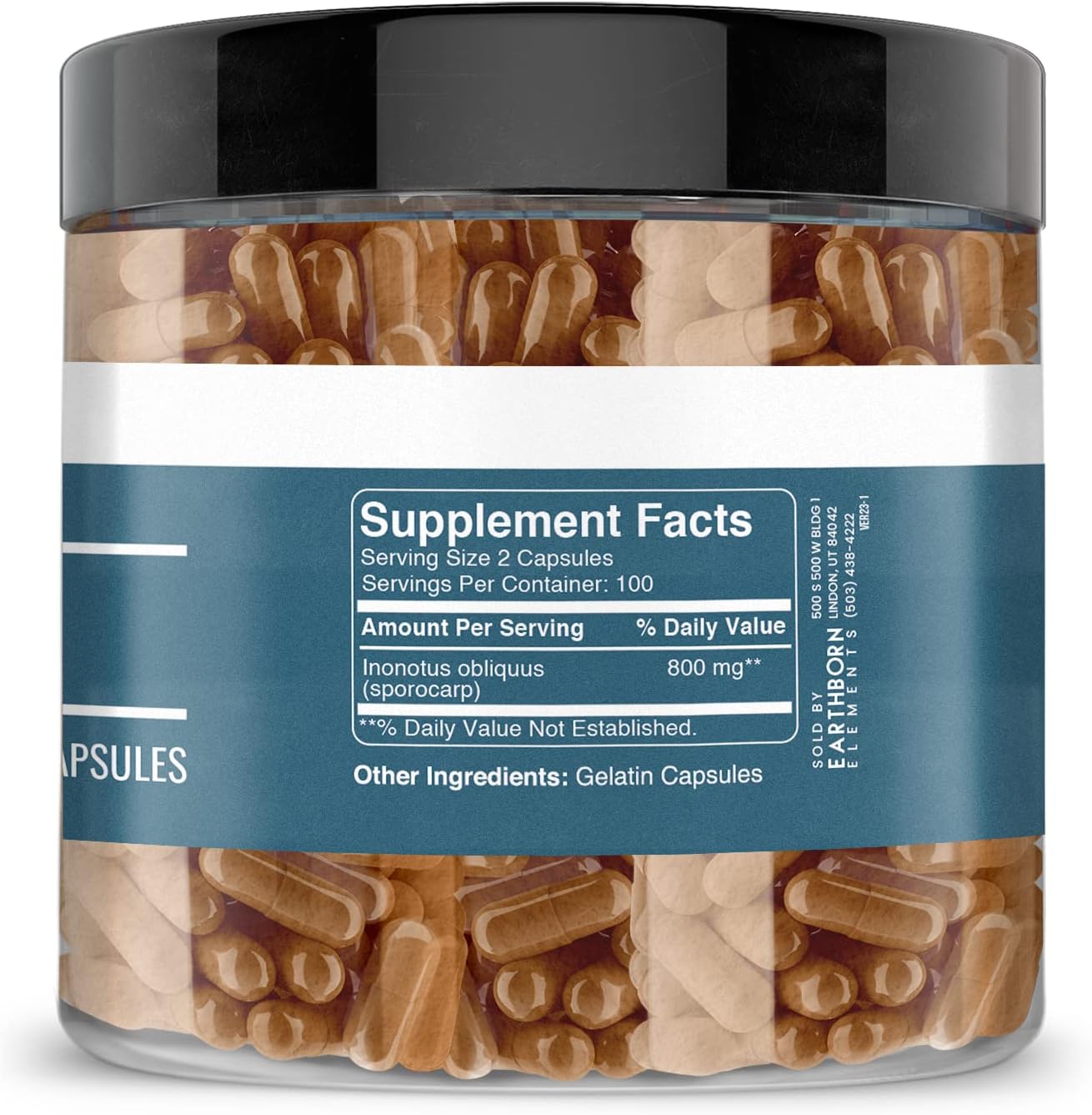 200 Pure & Undiluted Chaga Mushroom Extract Capsules by Earthborn Elements - Additive-Free - BoostGo Australia