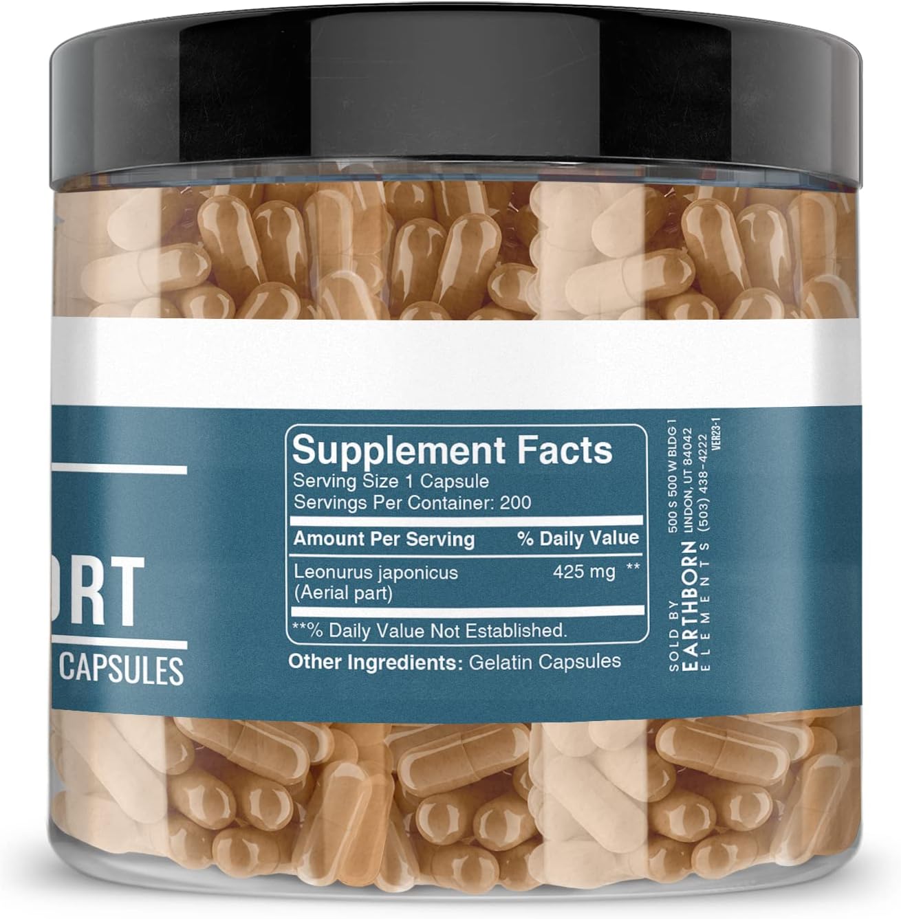 200 Pure & Undiluted Chinese Motherwort Capsules by Earthborn Elements - No Additives