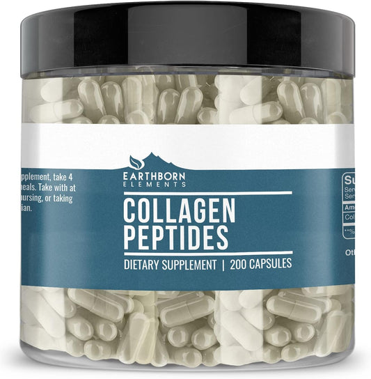 200 Pure & Undiluted Collagen Peptide Capsules by Earthborn Elements, Additive-Free