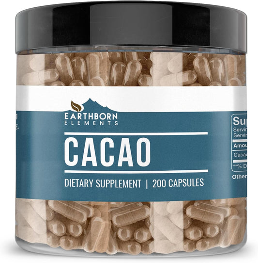 200 Pure & Undiluted Earthborn Elements Cacao (Cocoa) Capsules - No Additives