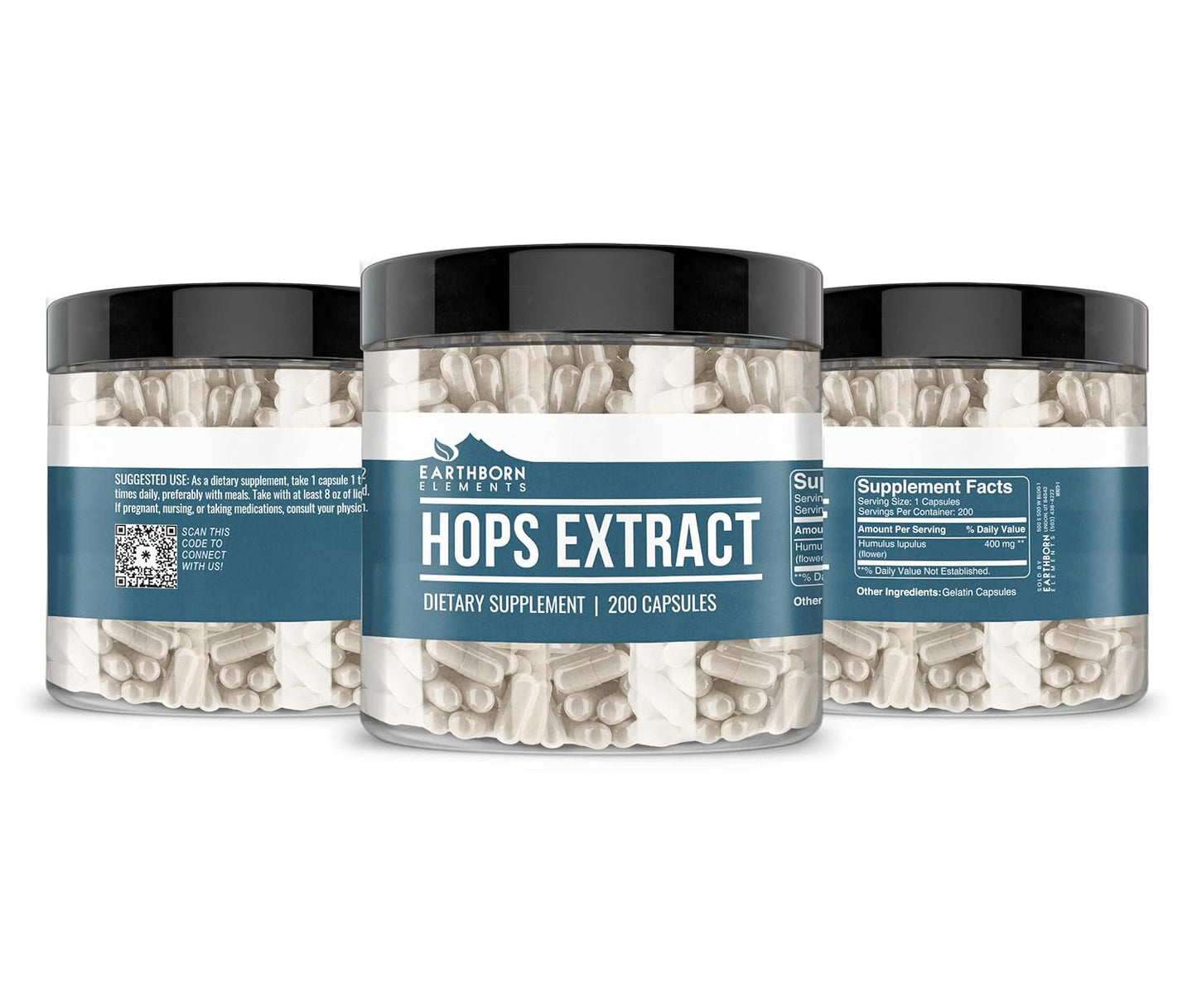 200 Pure & Undiluted Hops Extract Capsules by Earthborn Elements - Additive-Free