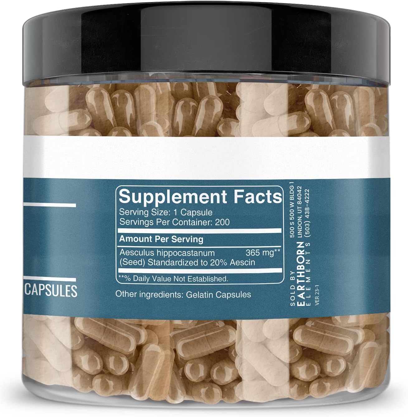 200 Pure & Undiluted Horse Chestnut Capsules by Earthborn Elements - No Additives