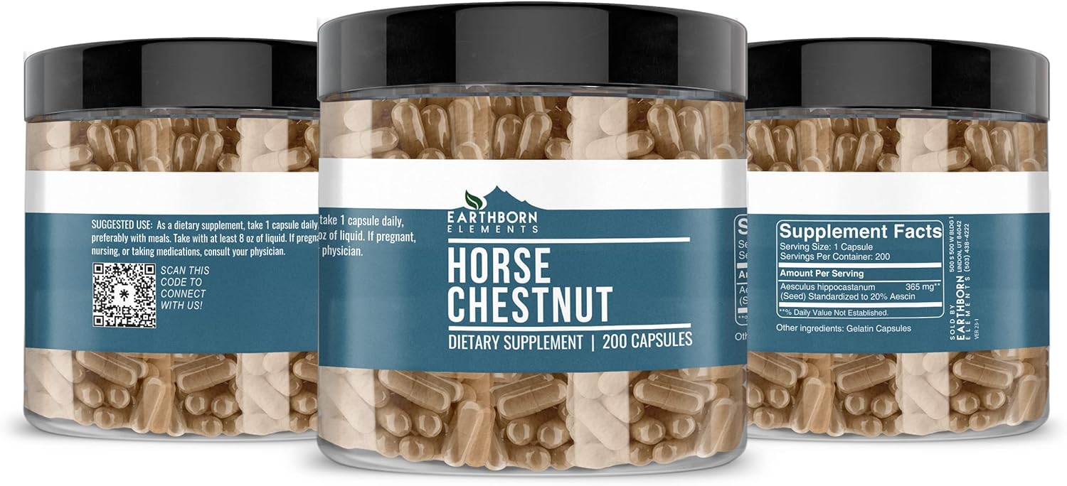 200 Pure & Undiluted Horse Chestnut Capsules by Earthborn Elements - No Additives