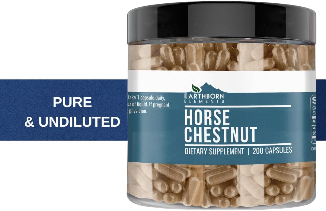 200 Pure & Undiluted Horse Chestnut Capsules by Earthborn Elements - No Additives