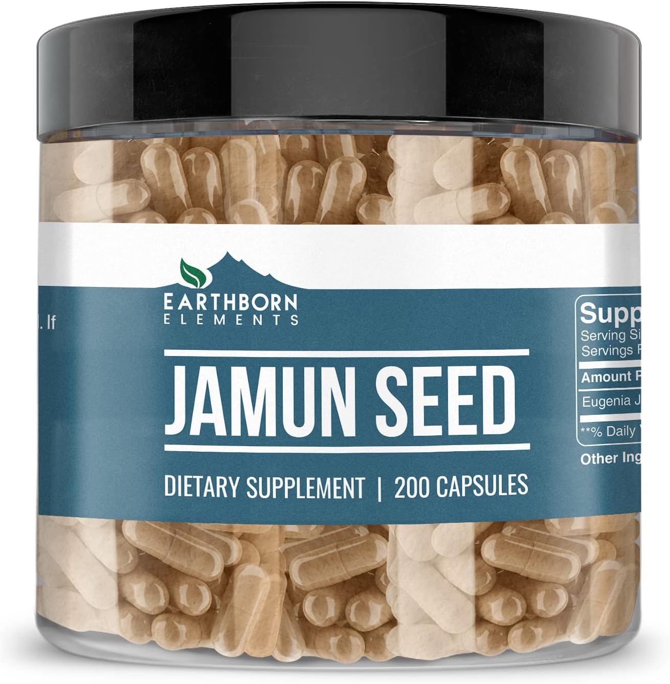 200 Pure & Undiluted Jamun Seed Capsules by Earthborn Elements - No Additives