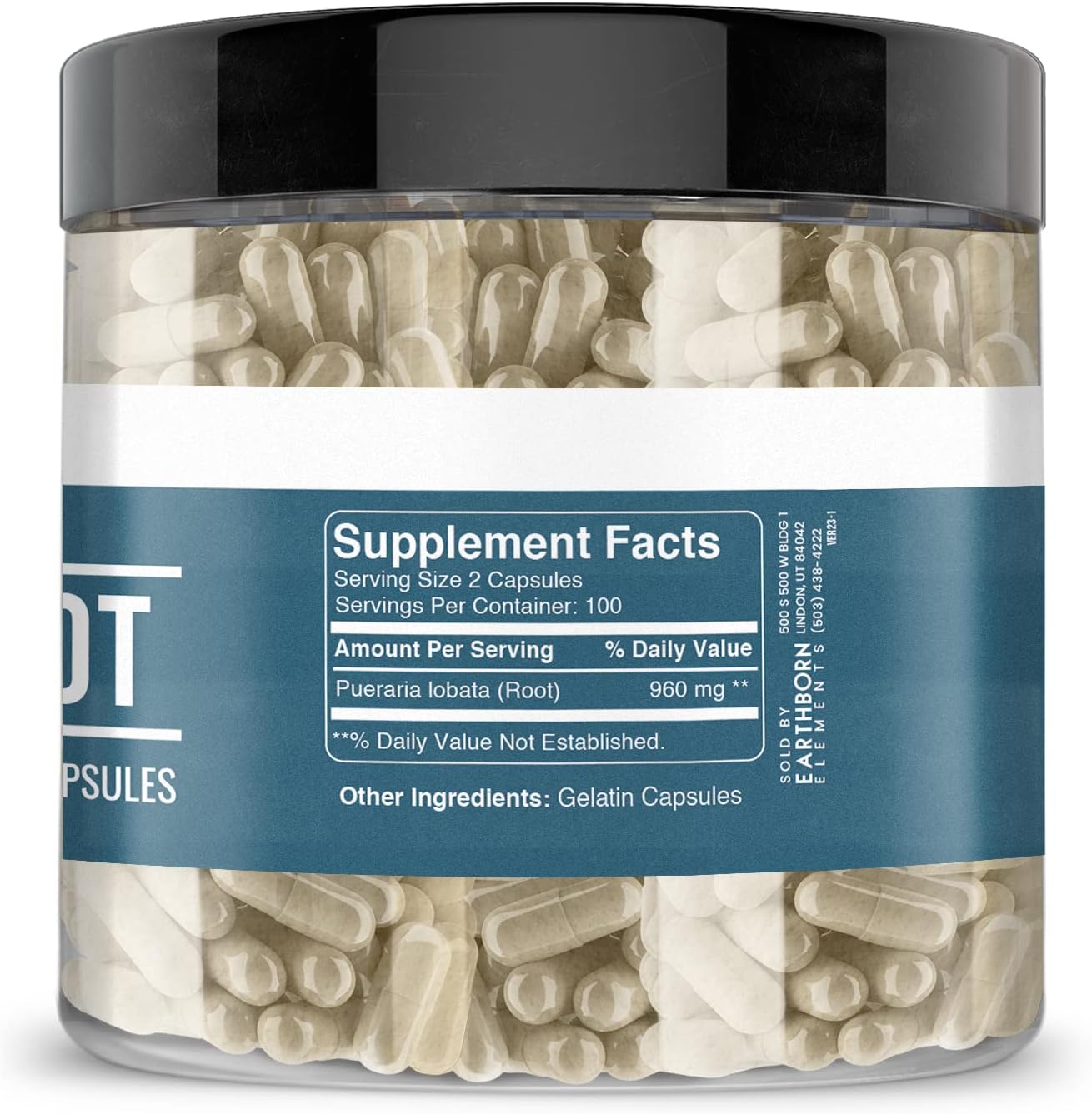 200 Pure & Undiluted Kudzu Root Capsules by Earthborn Elements - Additive-Free