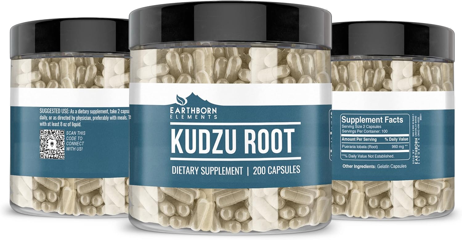 200 Pure & Undiluted Kudzu Root Capsules by Earthborn Elements - Additive-Free