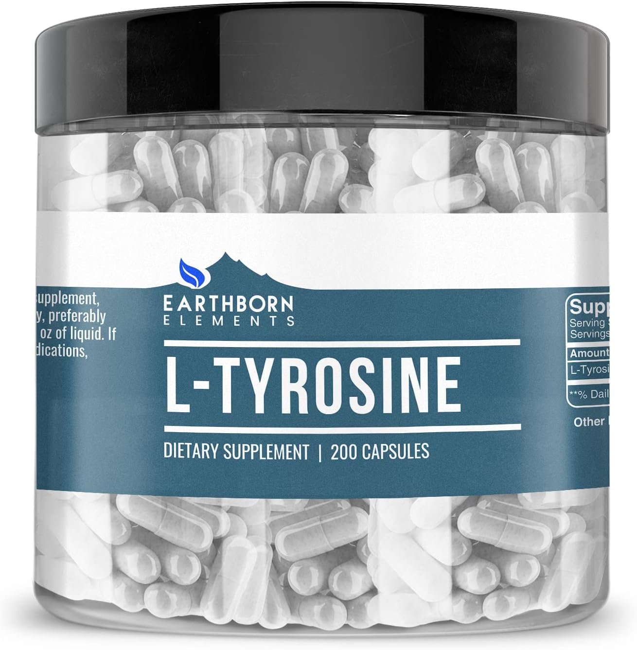 200 Pure & Undiluted L-Tyrosine Capsules by Earthborn Elements - Additive-Free Formula
