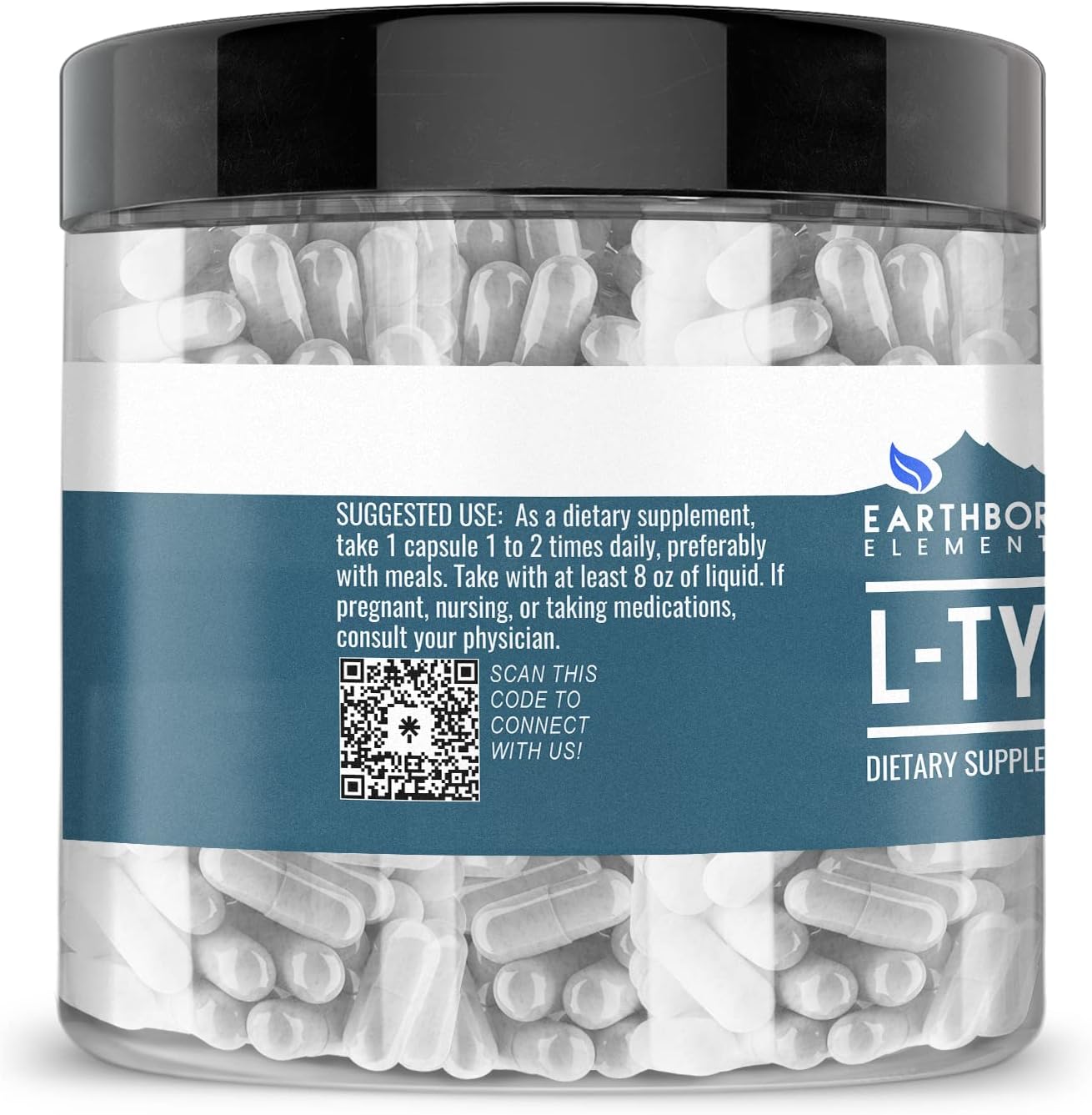 200 Pure & Undiluted L-Tyrosine Capsules by Earthborn Elements - Additive-Free Formula